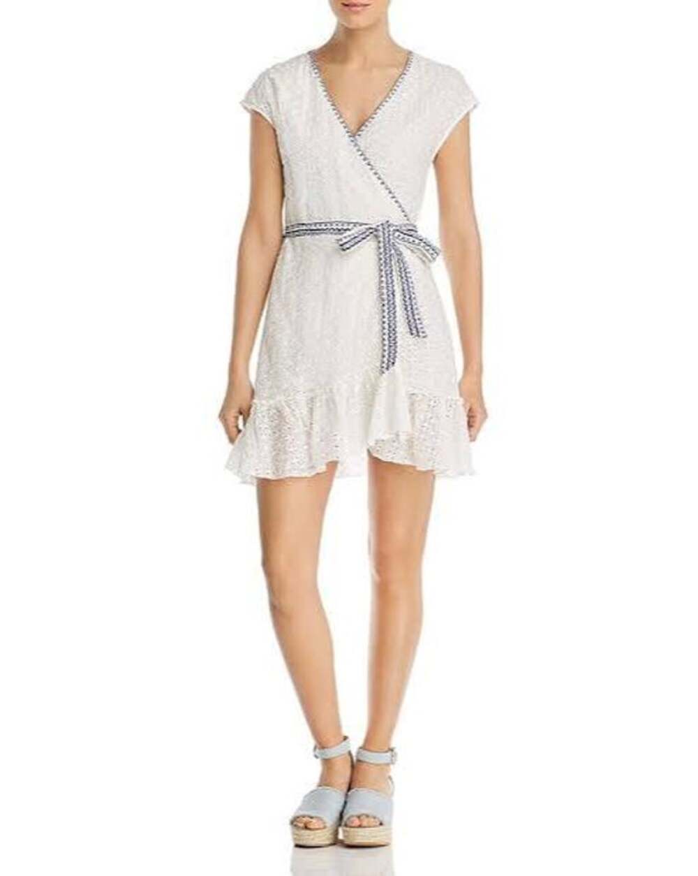 Jade Johnny Was Leafar Wrap Dress Womens Silk Blend Eyelet Embroidered Medium